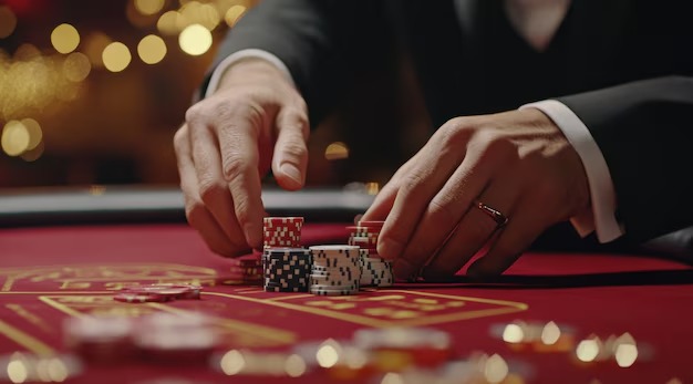 Live casino dealer at multi-camera table setup